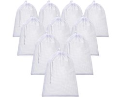 Set van 10 gaaszakjes met trekkoord - Grote nylon waszakken van gaas - Te gebruiken als cadeauzakjes, vaatwaszakjes - Met schuifbaar trekkoord - Geschikt voor keuken, sieraden, huwelijksgeschenken, huishoudelijke artikelen (30 x 40 cm)