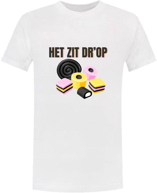 Het Zit D'rop Heren Shirt - Drop - Snoep - Wit - T-shirt