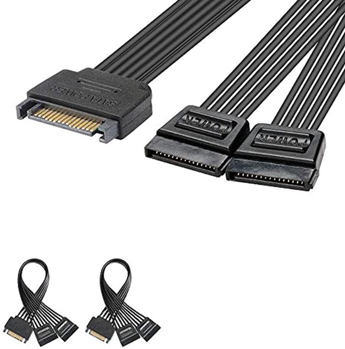 SATA Power Y Splitter Kabel 15 Pin - 2 Stuks, Male naar Female, 20cm