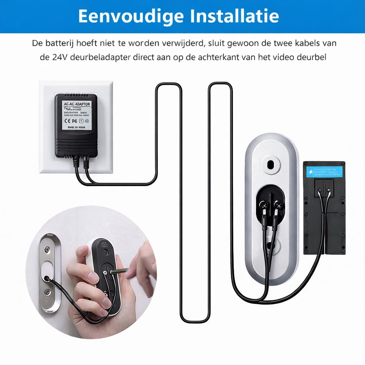 18VAC 500 mA voeding 5m kabel voor video deurbellen