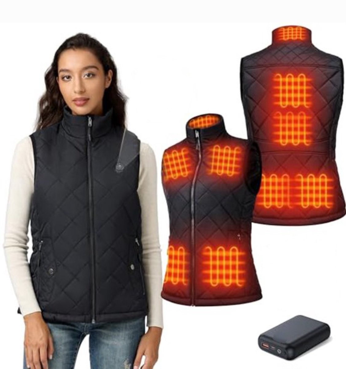 Zwart verwarmd vest voor dames met 16000 mAh powerbank - ideaal voor outdoor-activiteiten