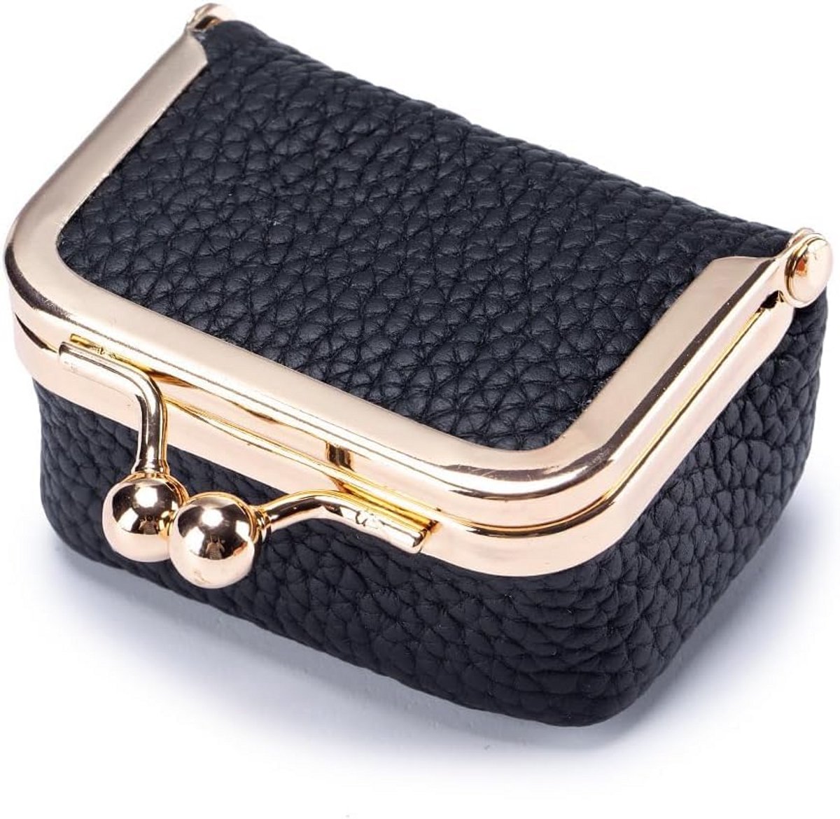 Travel Jewelry Box Wallet - Genuine Leather Mini Jewelry Box - Mini Leather Jewelry Box with Kiss Lock, Mini Jewelry Organizer for Women (Black)