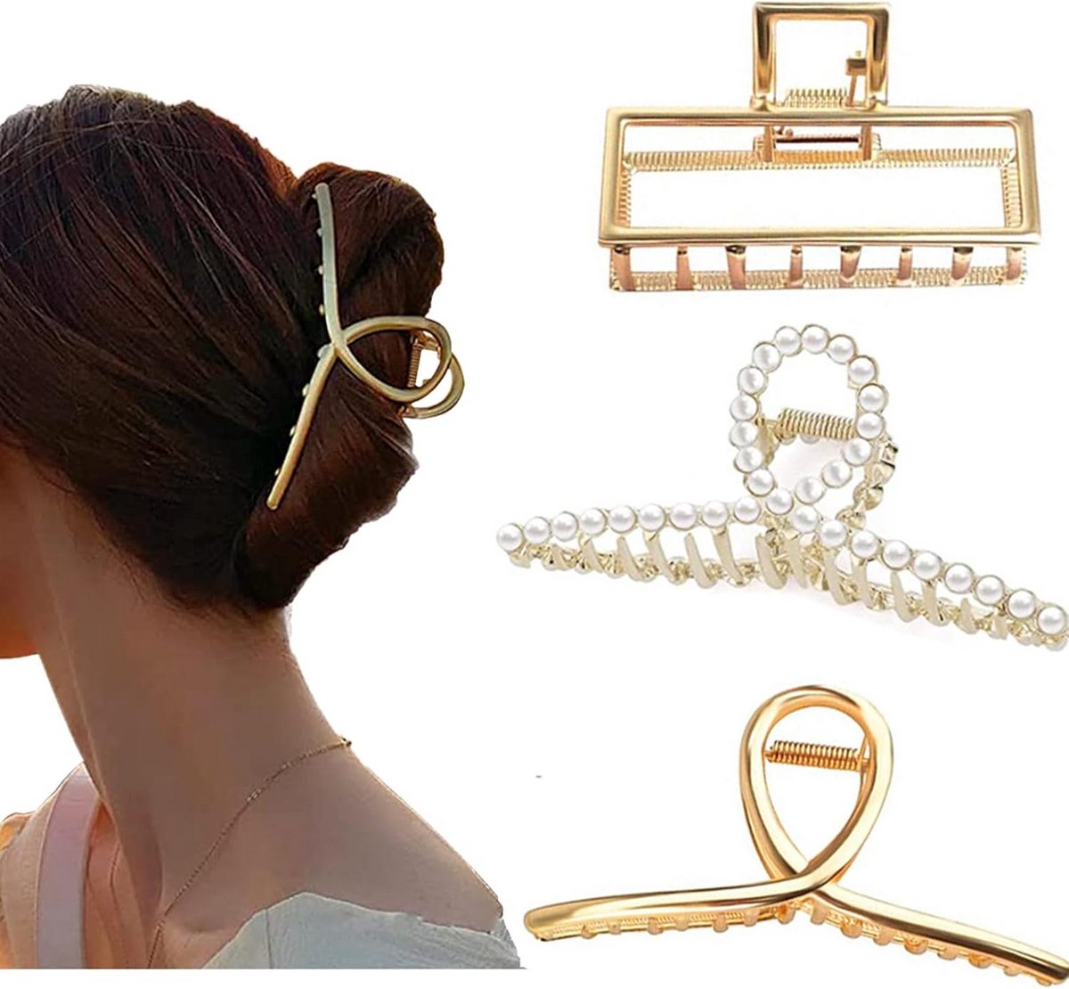 Haarstyling-accessoires voor vrouwen en meisjes - Antislip haarclips in goud met parels