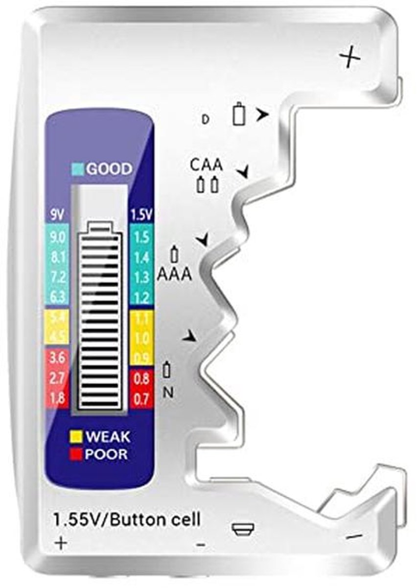 Digitale batterijtester met LCD-display voor AA, AAA, 9V en knoopcelbatterijen