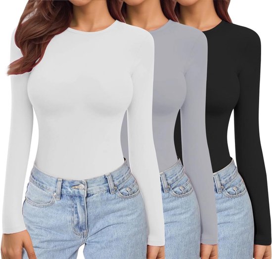 Set van 3 lange mouwen thermische shirts voor dames - Comfortabele en modieuze ondershirts
