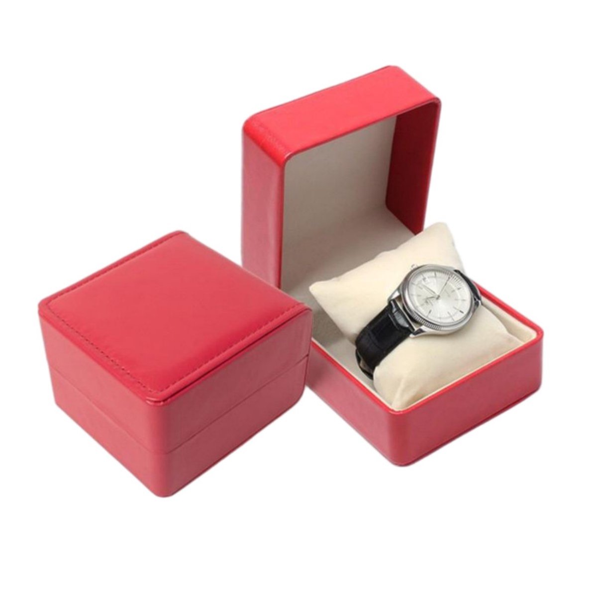 Horlogedoos met afgeronde hoeken - 10*11*7 cm - Horlogeopbergdoos met één vak - Horlogedoos van PU-leer - Horlogeverpakkingsdoos - Draagbare opbergdoos voor horloges - Geschikt voor het opbergen van armbanden, horloges en sieraden