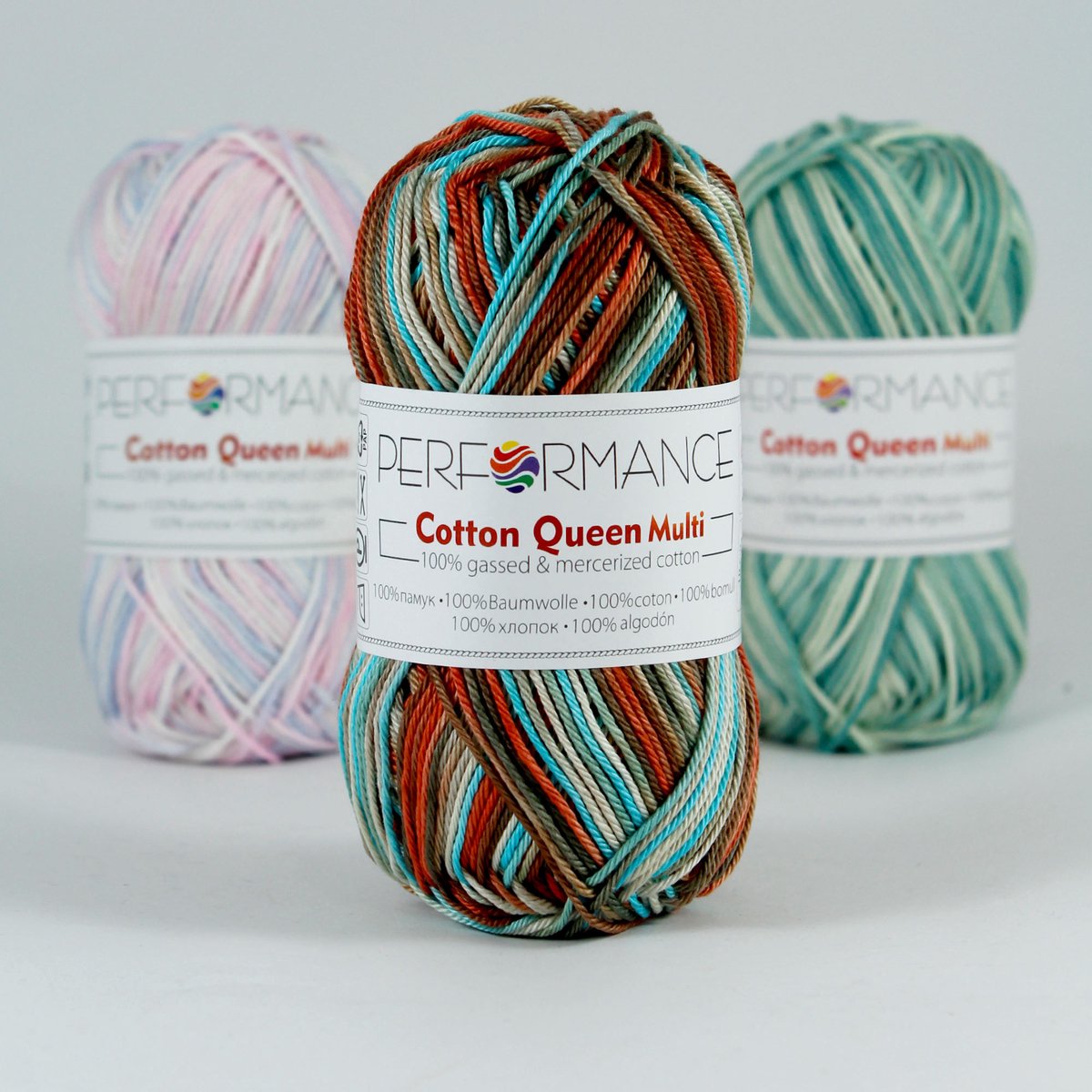 5 bollen haakgaren katoen bruin blauw (10405) - Cotton Queen multi garen