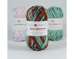 5 bollen haakgaren katoen bruin blauw (10405) - Cotton Queen multi garen