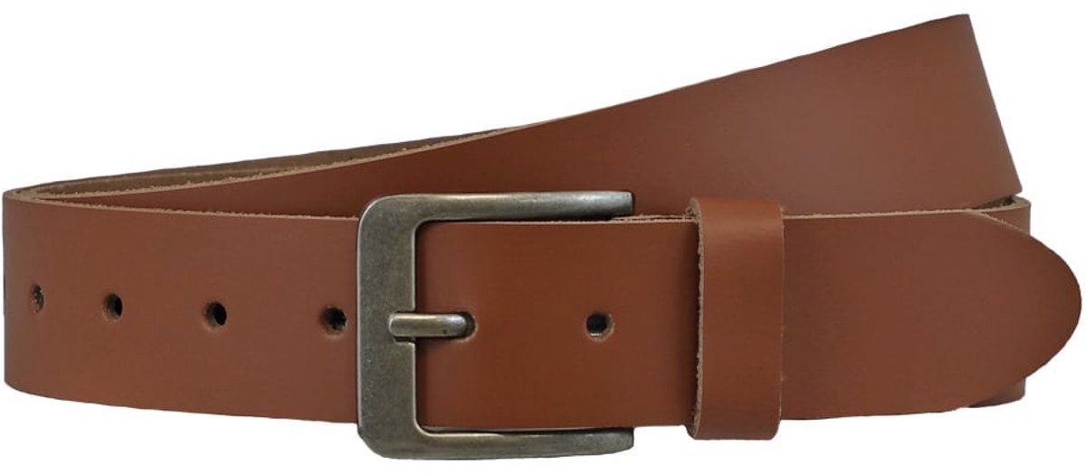 Houtkamp Unisex Leren Riem Cognac – 4 cm Brede Jeansriem met Moderne Gesp – Echt Leer voor Dames & Heren - Lengte totaal 120 cm / Riemmaat 105