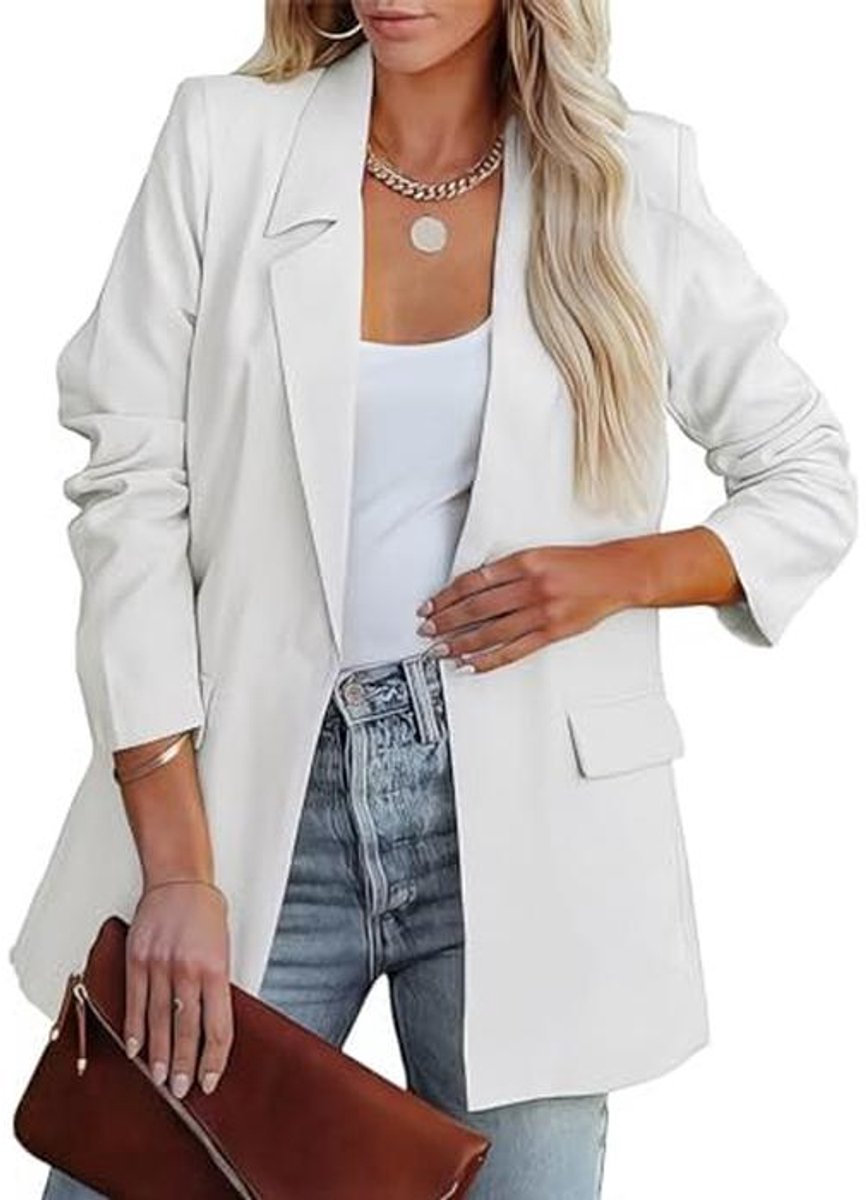 Loszittende Damesblazer met Open Voorkant - Lange Mouwen Kostuumjas voor Werk