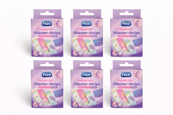 Figo® | 6 x 10 Eenhoorn kinder pleisters | diverse kleuren en prints | waterbestendig | 56 x 18 mm