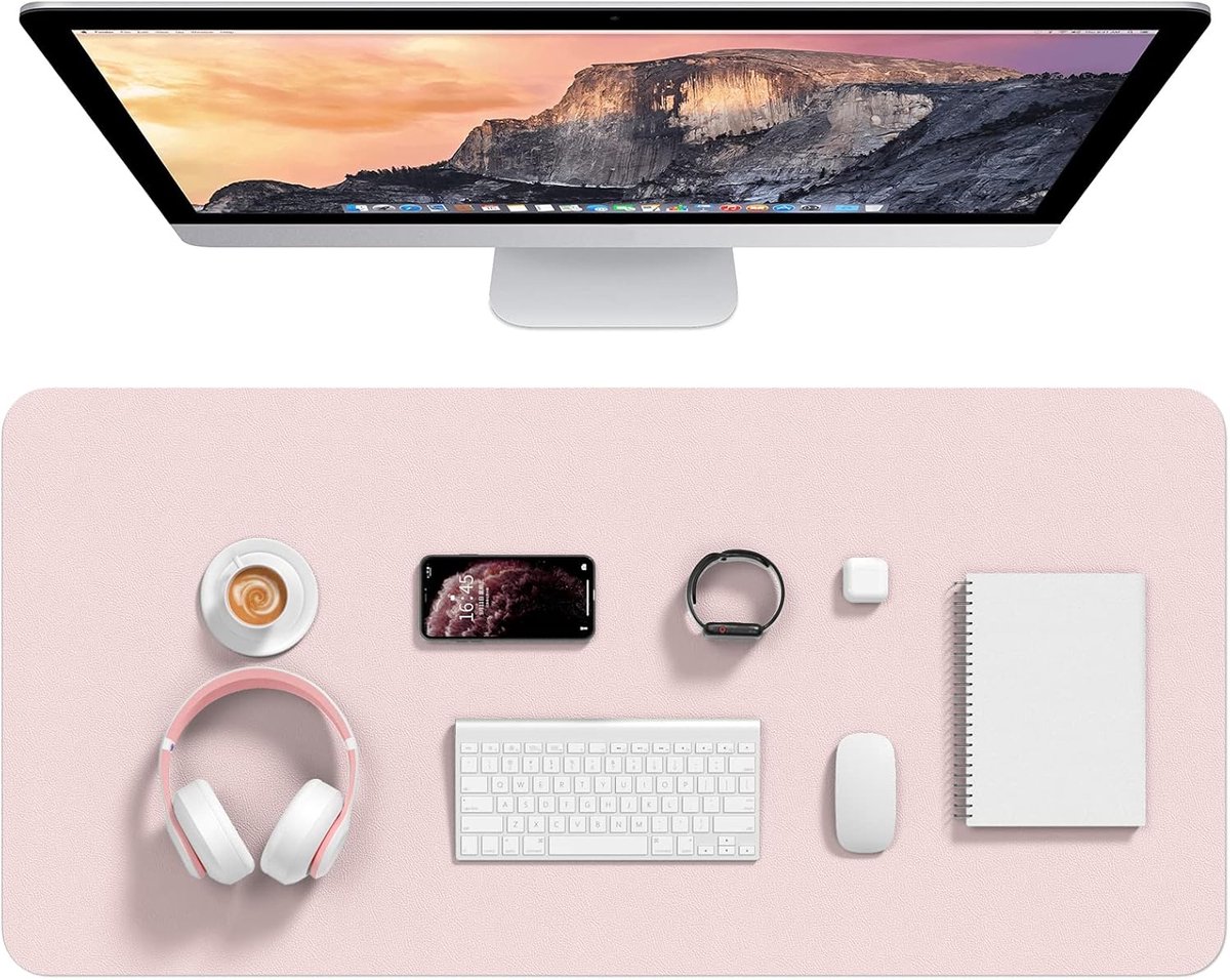 Famanu – XXL bureaumat - 90 x 43 cm - waterdichte en antislip bureauonderlegger - geschikt voor laptop - toetsenbord en muis - beschermt bureau tegen krassen en morsen - ideaal voor kantoor en thuis - roze