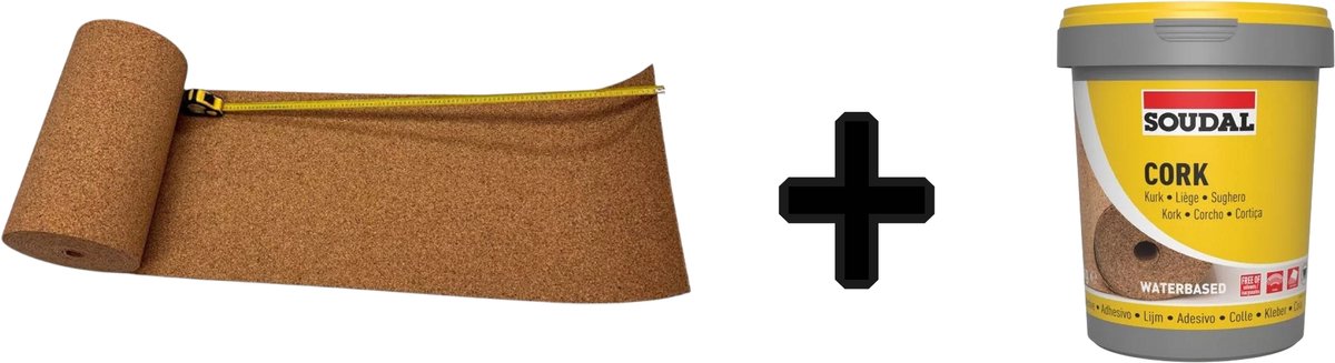 Mini Rol | Prikbord | 50 cm breed | 3 meter lang en 6 mm dik | 1 kg Soudal Kurklijm |