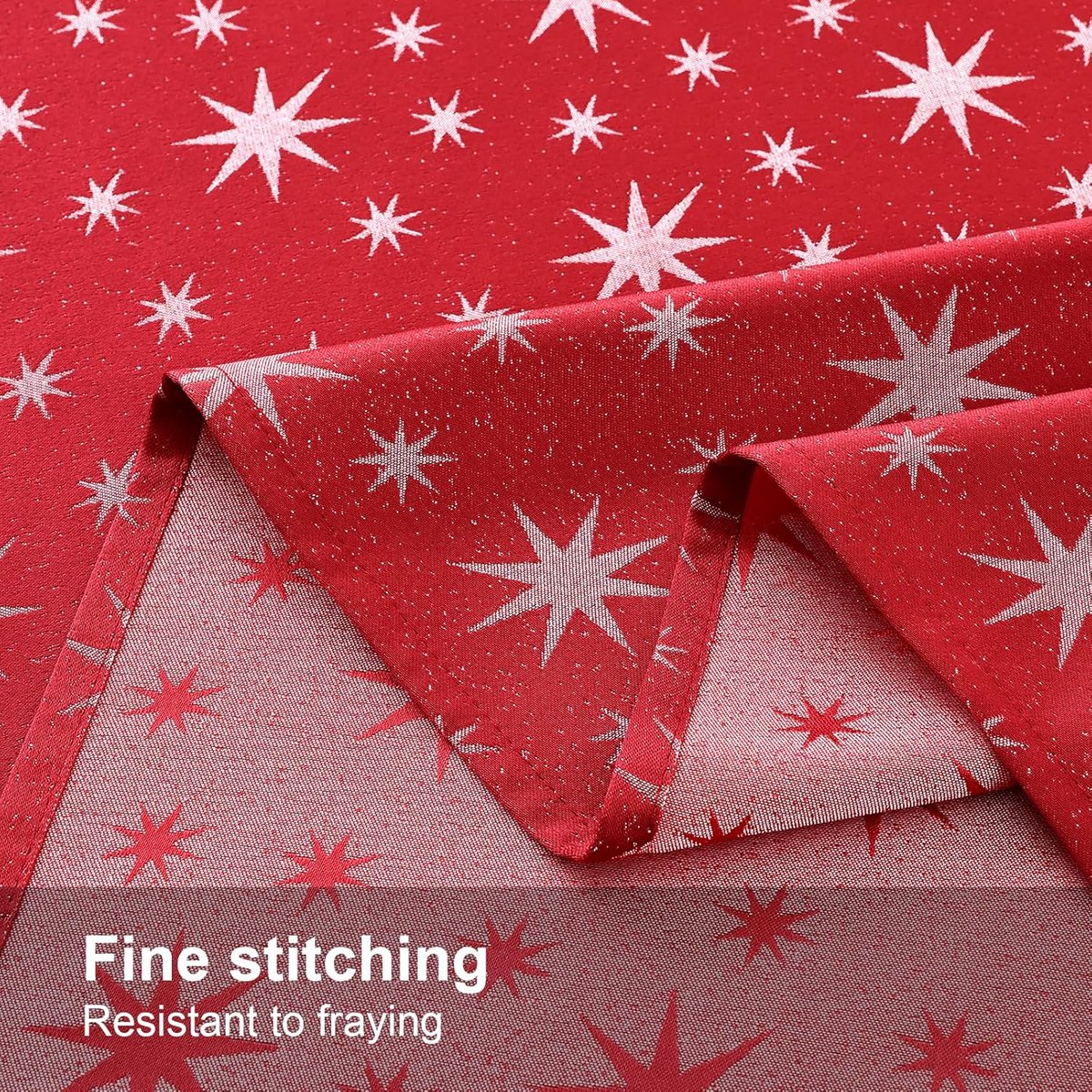 Kerst Tafelkleed Wasbaar 140 x 300 cm Rood met Witte Sterrenpatroon Waterafstotend