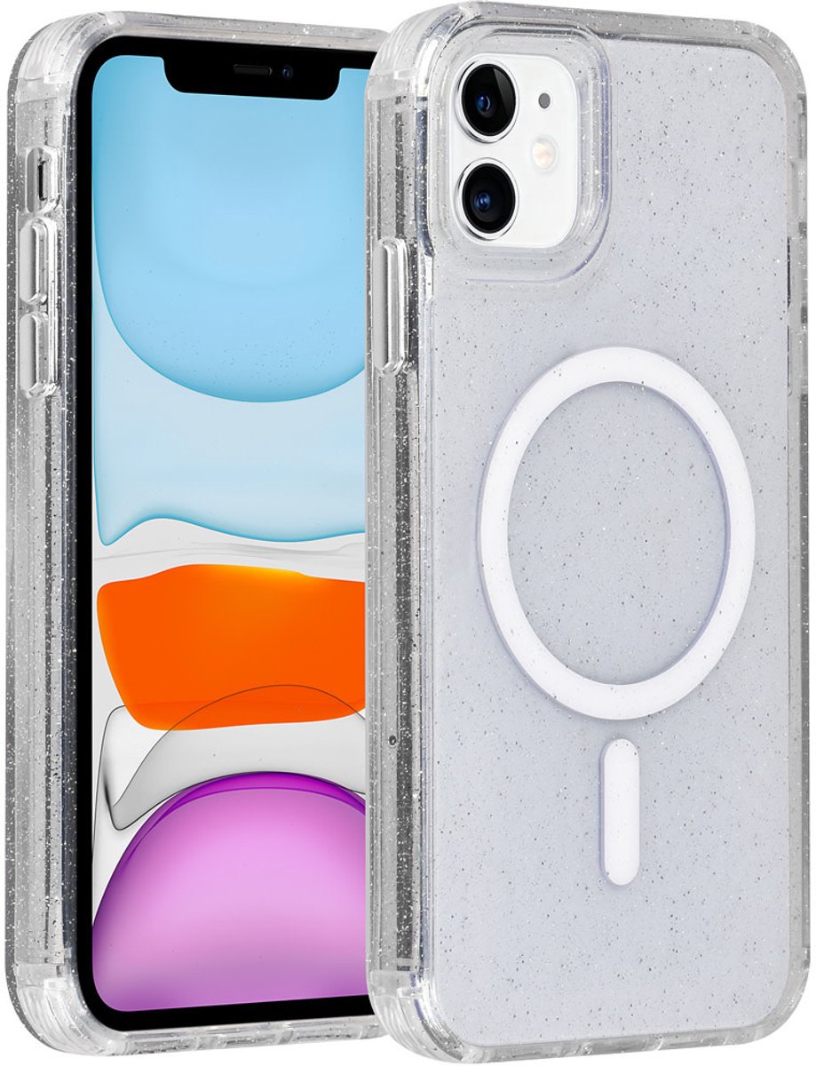 TUNIQ telefoonhoesje voor Apple iPhone 11 - MagSafe met glitter en koord - Transparant