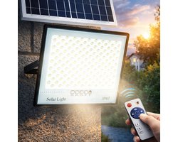 Merkloos Solar 100W Krachtige, Waterdichte LED Schijnwerper voor Tuin… - Met Batterij Indicator & Afstandsbediening-Waterdicht IP67 Tuinverlichting Noodpakket!CE 2026
