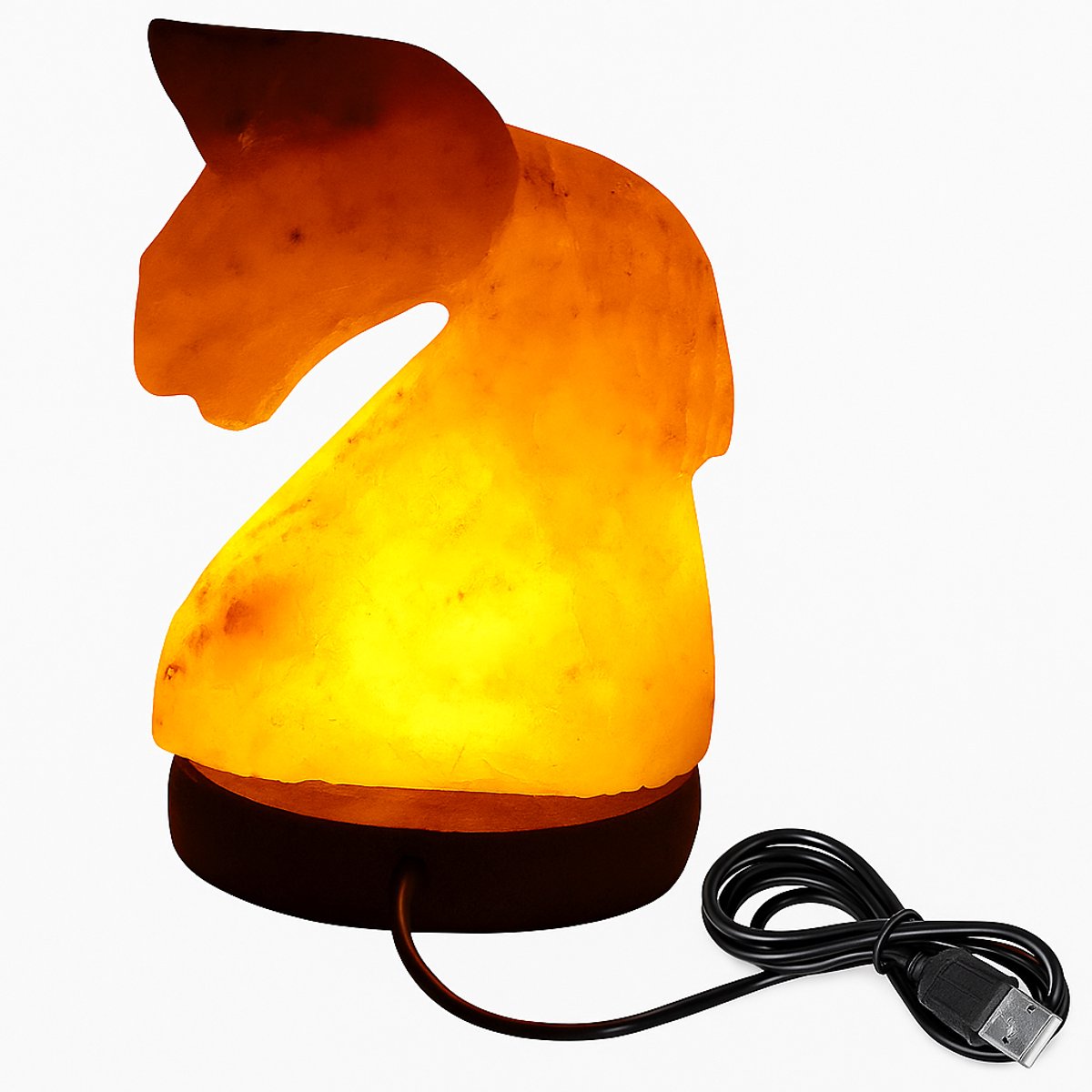 Zoutlamp – Himalayazout USB LED – Paardenhoofd – Tafellamp / Nachtlampje – 12 x 8 x 7 cm – 0,5 kg