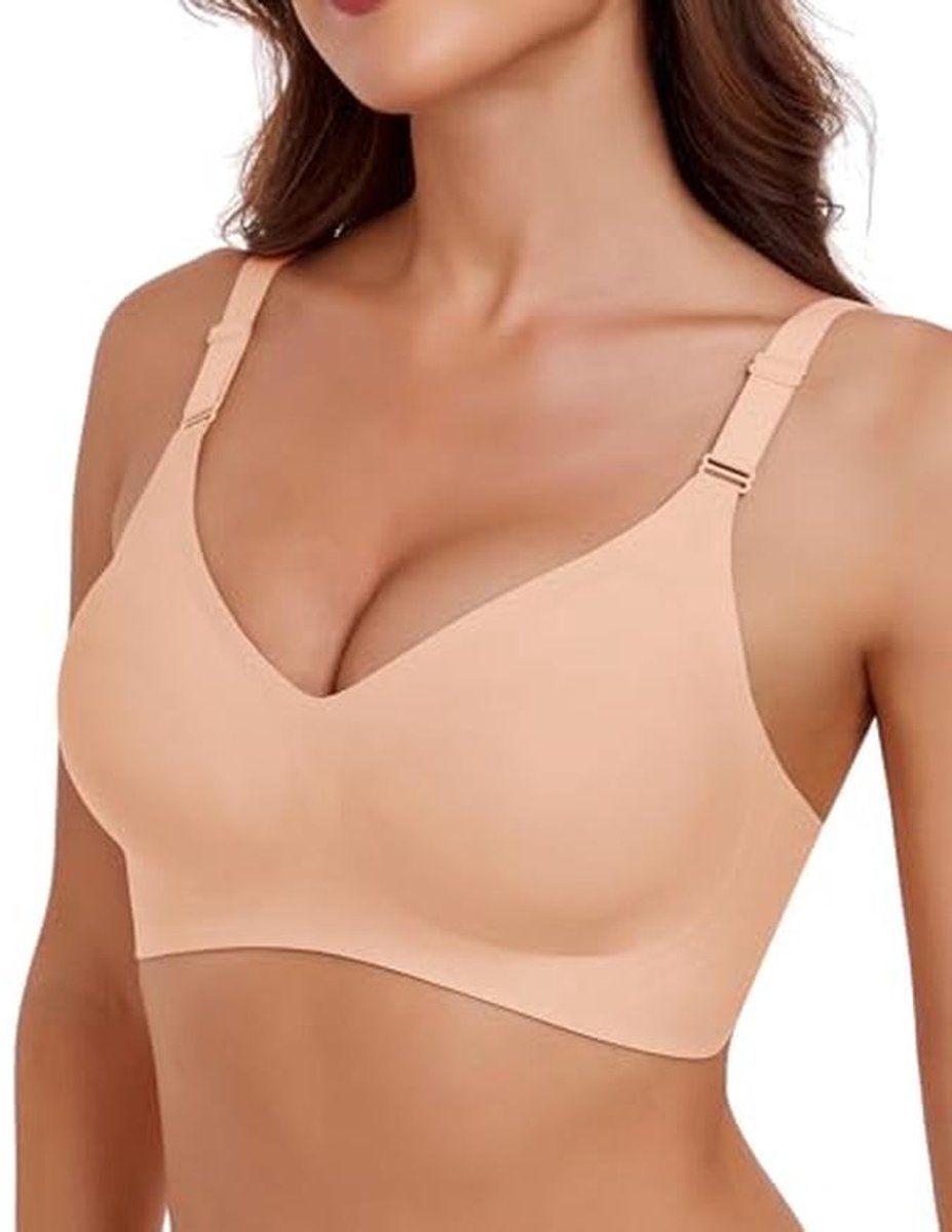 Damesbeha zonder beugel, comfortabele push-up minimizer-beha, V-hals, naadloze T-shirt beha