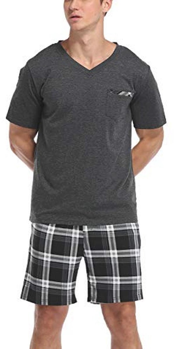 Zachte Katoenen Pyjamaset voor Heren - Korte Mouw, Perfect voor Loungewear