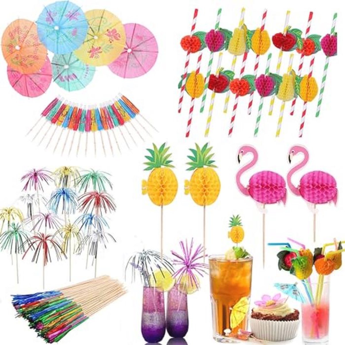 Kleurige Cocktail Rietjes en Paraplu's – 125 Stuks Feestdecoraties voor Dranken