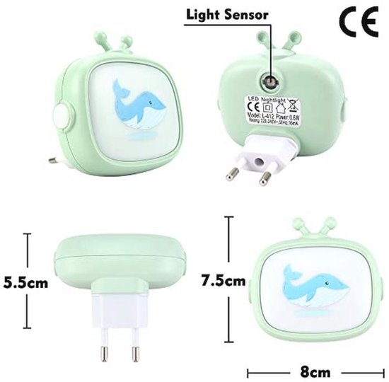 Stopcontact Nachtlampje voor Kinderen met Walvis en Vos Motief - 2 Stukken LED-Muurlamp met Schemersensor voor Trap, Hal, Toilet en Zolder van Merkloos — afbeelding 5