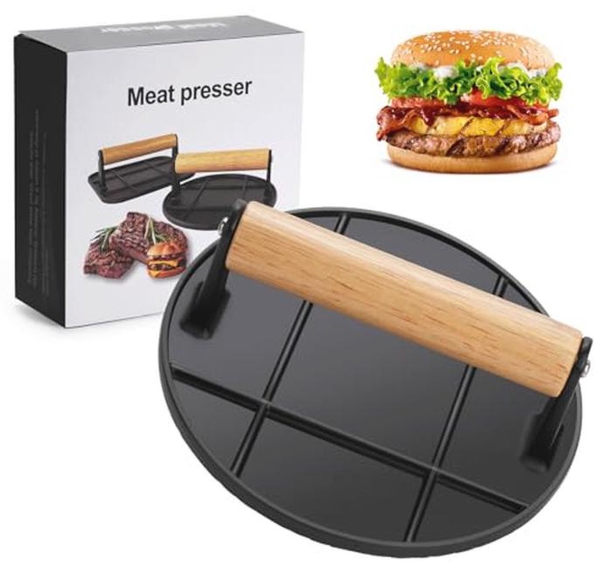 Professionele Hamburgerpers van Roestvrij Staal - 14 cm met Hittebestendige Handgreep