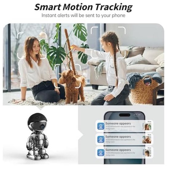 Indoor Camera Robot 2K HD met 360 PTZ Nanny Cam en 2-weg Audio — afbeelding 4