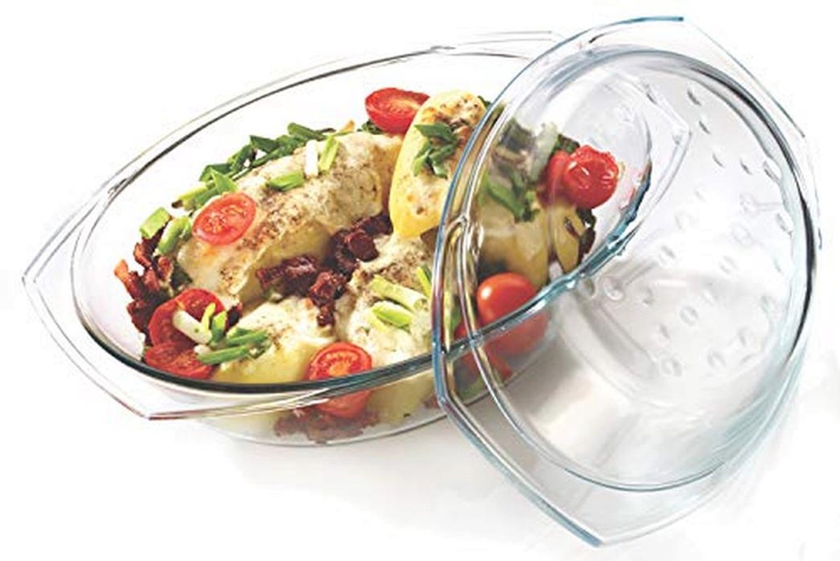 Ovale glazen braadpan met deksel 2,9 liter - Oven- en magnetronbestendig