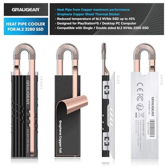 GRAUGEAR Koellichaam Voor M.2 NVMe SSD – Speciaal Voor PlayStation 5 En PS5 Slim, Met Koelpasta En Stofkap