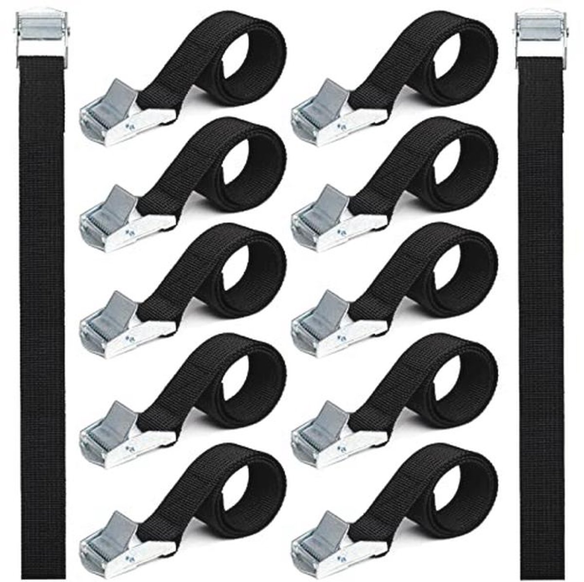 12 Stuks Verstelbare Spanbanden met Klemsluiting - Zwart voor Fiets en Bagage