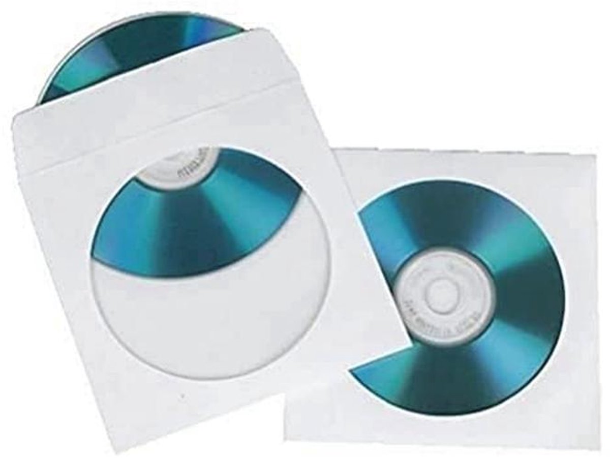 Papieren hoezen voor CD/DVD/Blu-ray met transparant venster - Pak van 100 - Wit