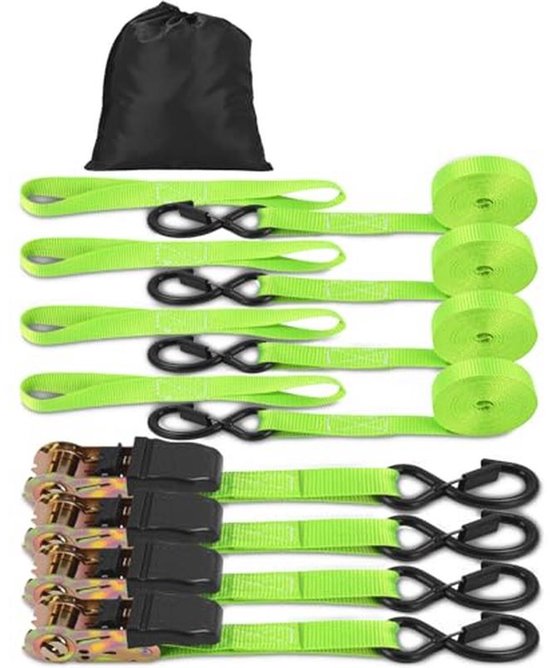 StarLeaparts Set van 2 spanbanden met ratel, 6 m x 35 mm, tweedelige professionele sjorbanden, spanbanden, belastbaar tot 2000 kg, tweedelige ratelriemen voor autotransport, wielbeveiliging, zwart