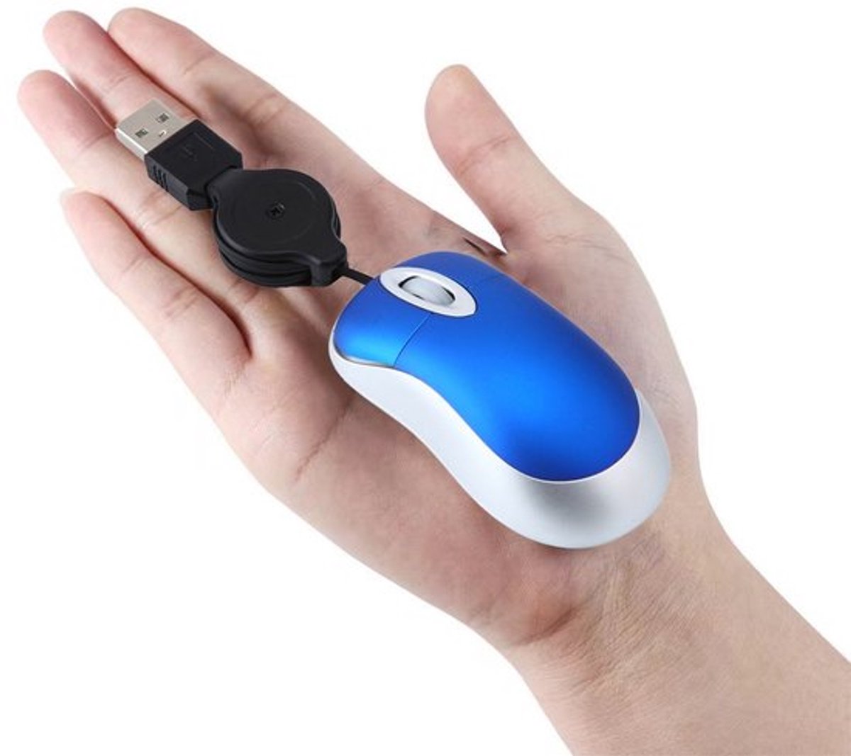 Mini intrekbare USB optische scrollwielmuis voor pc's en laptops (blauw)