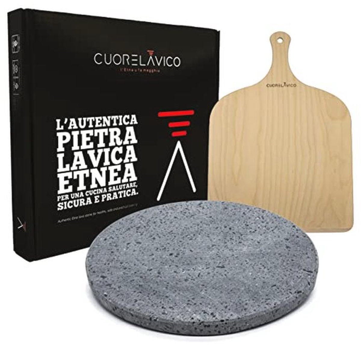 Set van ronde vulkanische lavasteen pizza plaat 35 cm voor gasoven, elektrische oven en barbecue