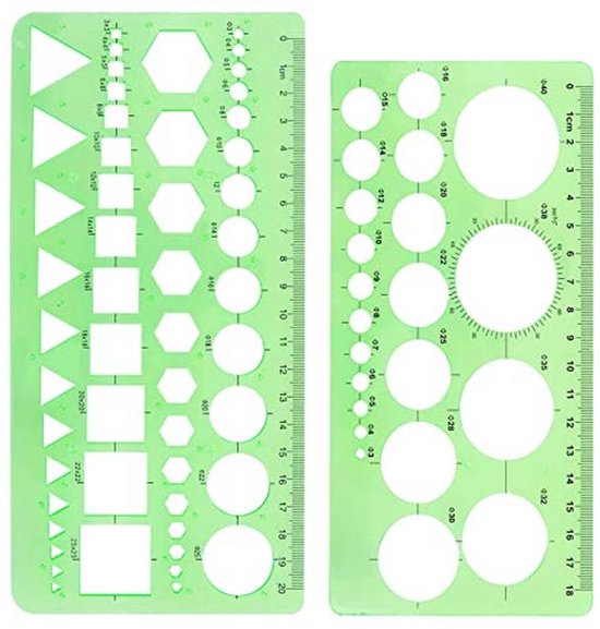 Foto: Geometrische sjablonen set voor tekenen en meten 2 stuks cirkel en vorm ontwerpen