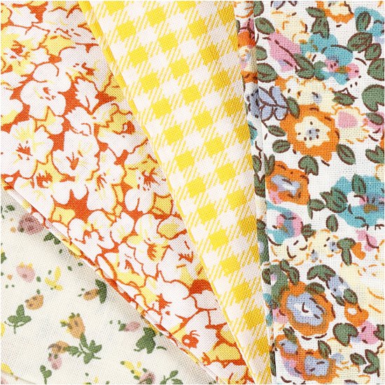 Tissu patchwork, 45x55 cm, 100 g, jaune, 4 pièces, 1 pelote