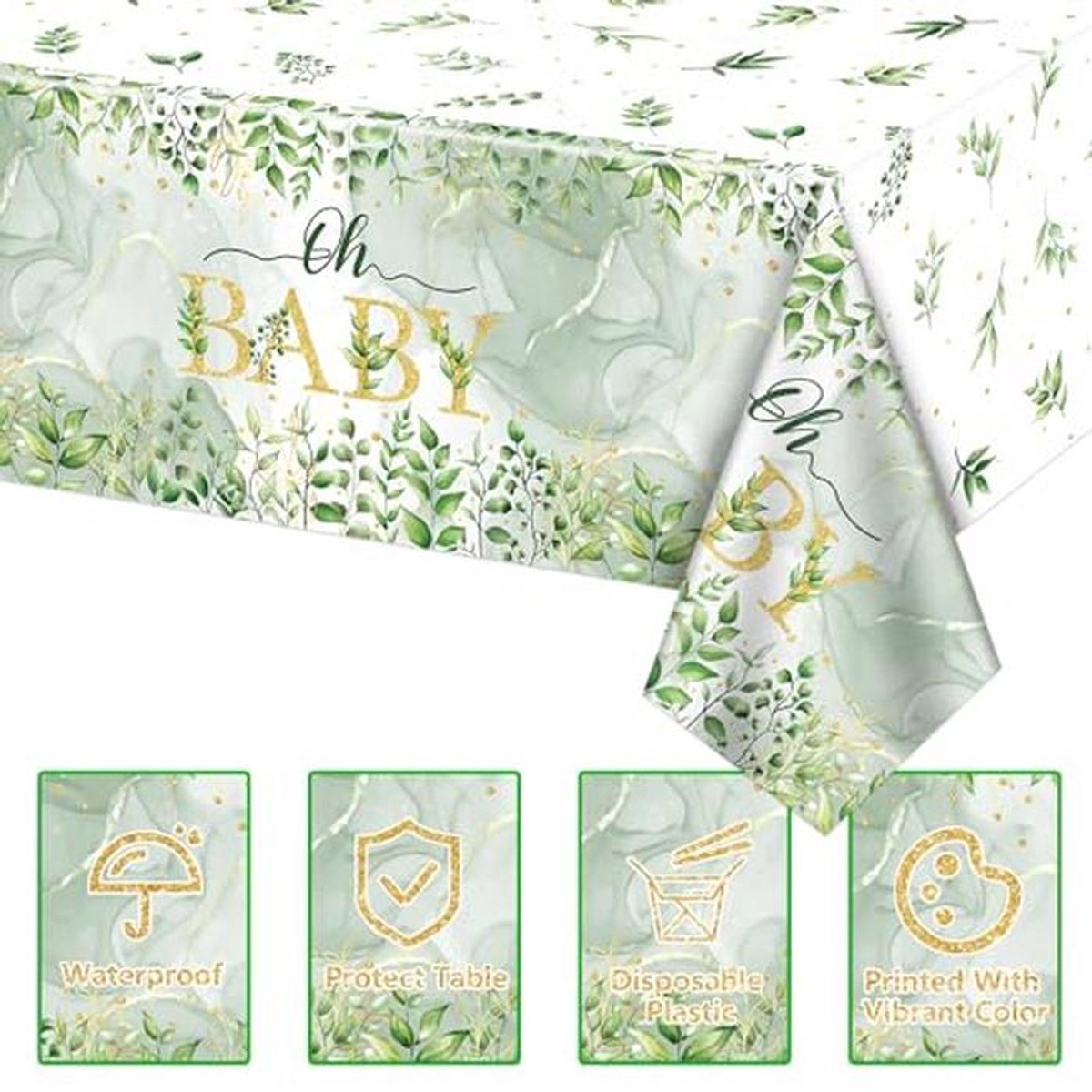 4 Stuks Saliegroen Tafelkleden voor Babyshower en Verjaardagsfeest - 220 cm x 130 cm