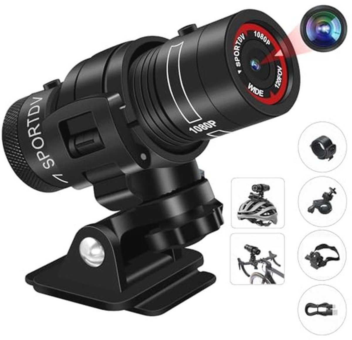 Actiecamera HD 1080p met 120° Groothoek voor Fiets en Motorhelm