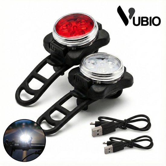 Vubio LED Fietsverlichting USB Oplaadbaar – Waterdichte Fietslampjes Led Set Wit en Rood – 500 Lumen - Stadsfiets - Mountainbike
