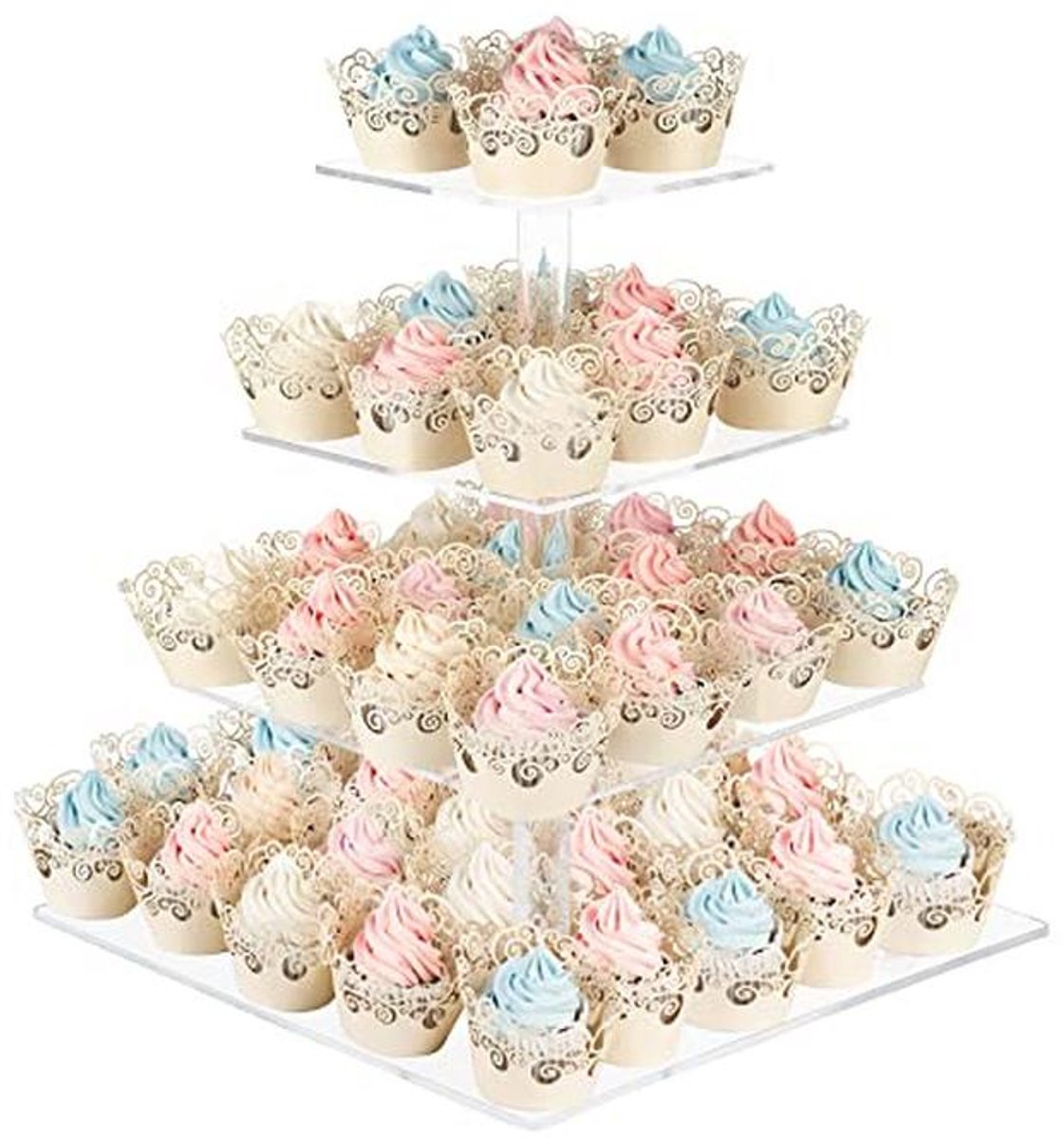 Cupcake Stand 4-laags vierkante acryl dessert toren - Transparant