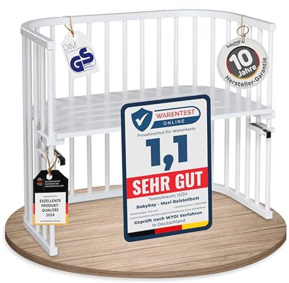 Maxi bijzetbed voor baby's - wit gelakt, 94 x 54 x 79 cm - ideaal voor tweelingen