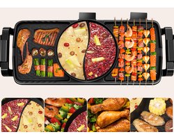 WK Indoor Snelverwarmende 67×26 cm BBQ & Hotpot All-in-One | 5–8 Personen | 2200W | Onafhankelijke Temperatuurregeling | 5 Warmtestanden | Afspoelbaar na Uitschakeling | Makkelijk Schoon te Maken