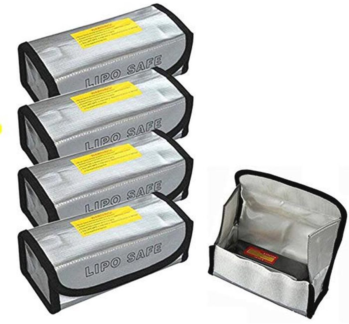 4 Stuks Lipo Batterij Brandveiligheidszakken - Vuurvast en Explosiebestendig