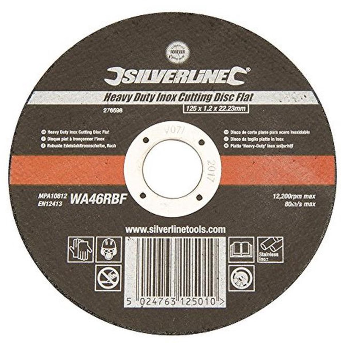 Robuuste roestvrijstalen snijschijf 125 x 1,2 x 22,23 mm voor haakse slijpers