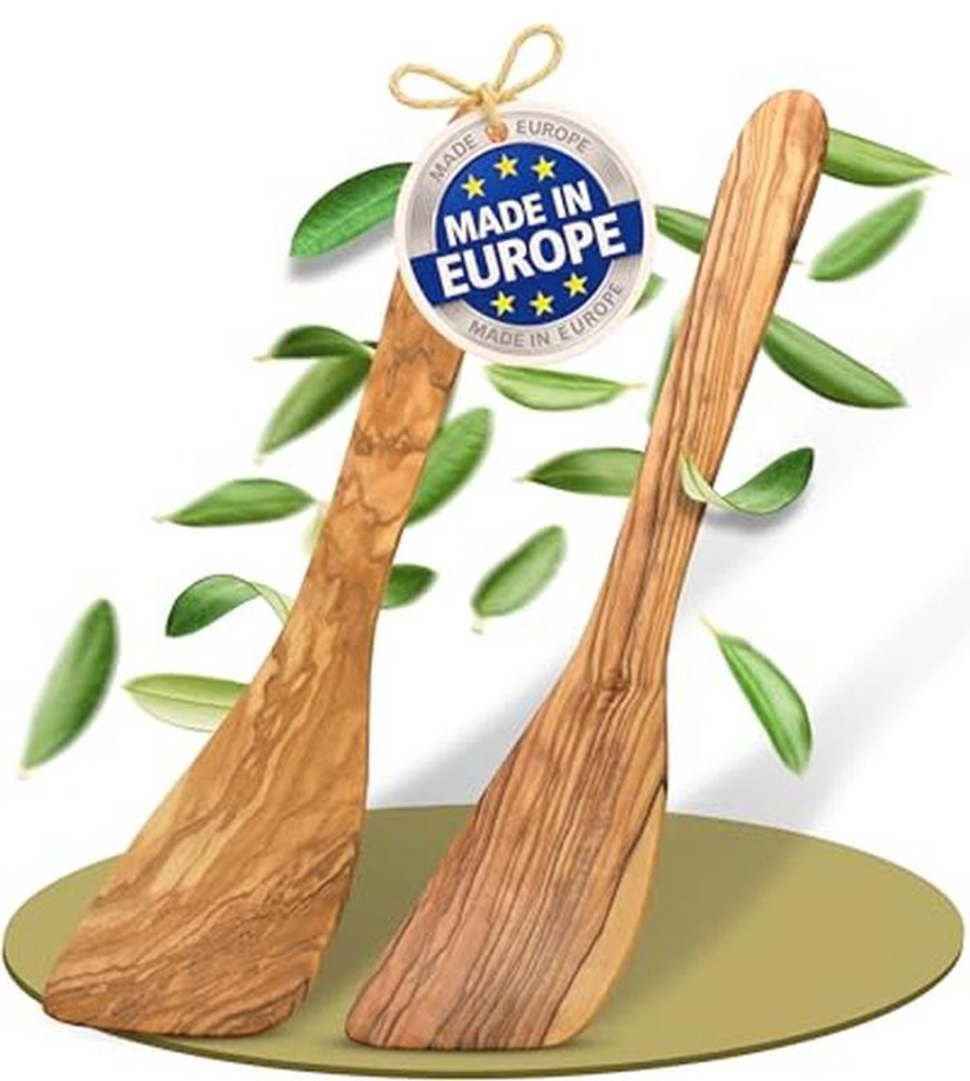 Houten Spatel Set van 2 - Duurzaam Olijfhout - Ergonomische Keukenhulpen