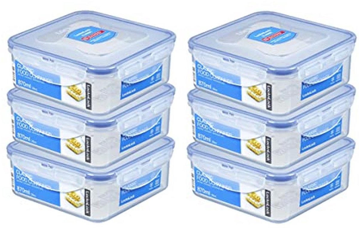 Voedselcontainer Set van 6 - Vierkante 870 ml Bewaardozen