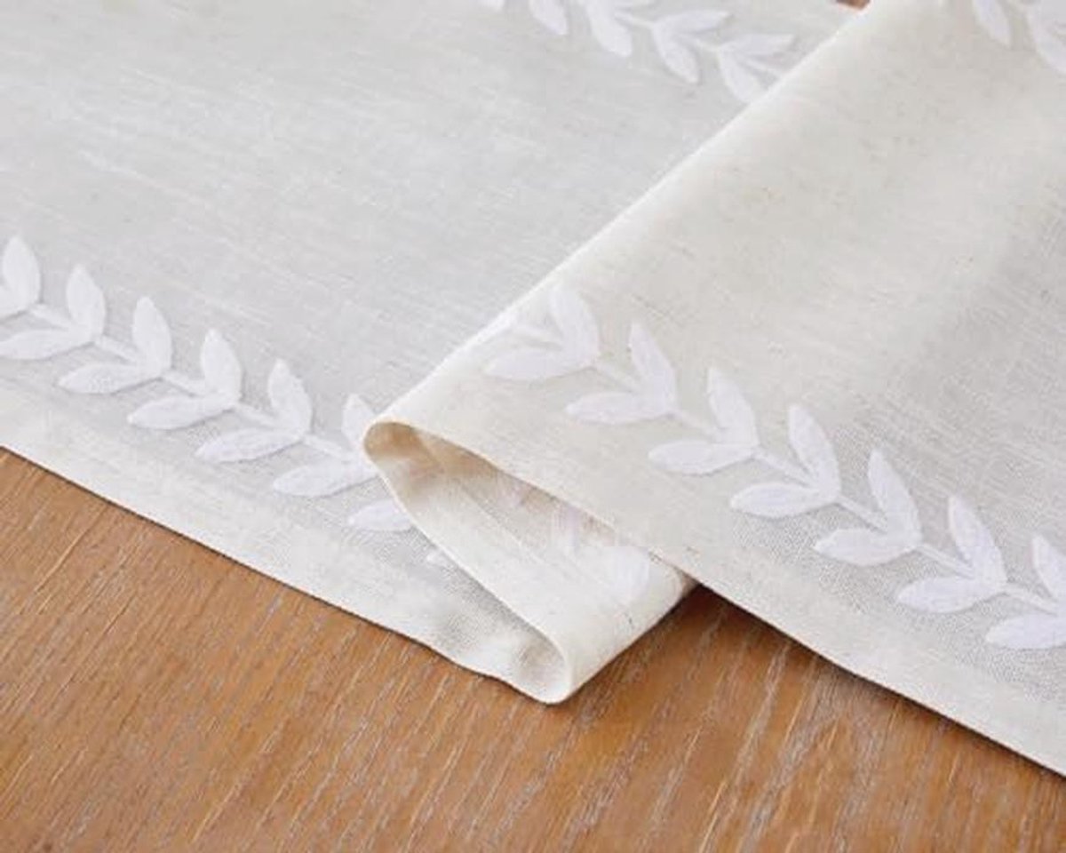 Rustieke Geborduurde Tafelloper 180cm - Linnen en Polyester voor Eettafel en Feestdagen
