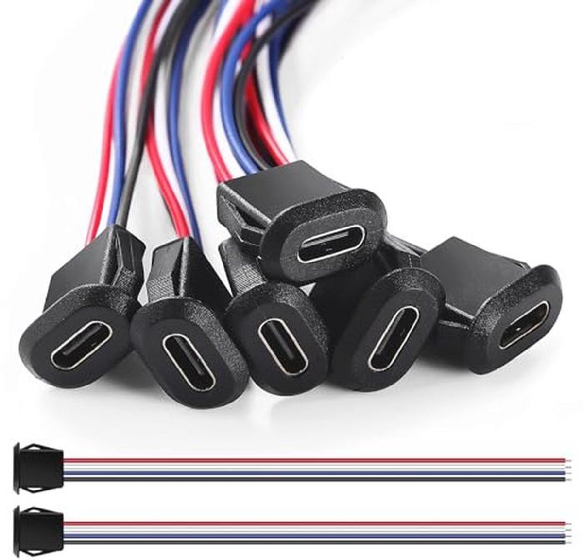 6 Stuks USB-C Vrouwelijke Connectoren 3A met 150mm Draden