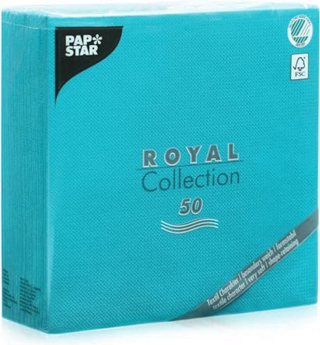 50 Servetten Turquoise 40x40 cm - Royal Collection 1/4-vouw