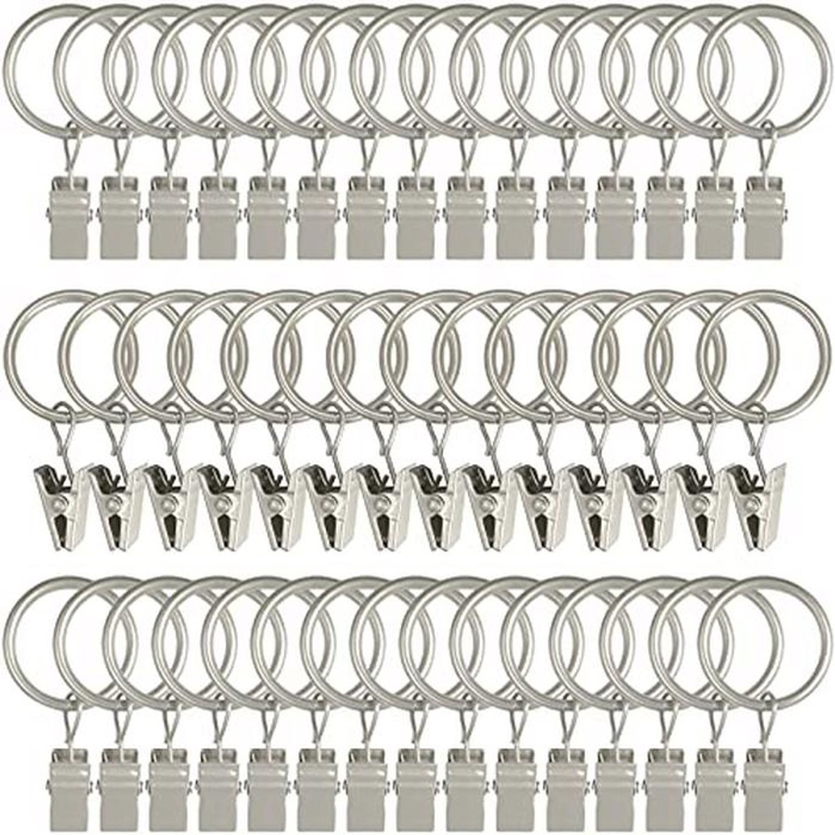 44 metalen gordijnringen met clips - Gordijnhangers voor 5/8 inch roede - Mat Zilver